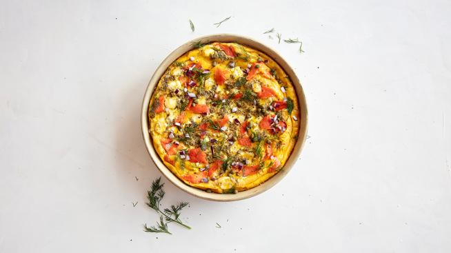 Smoked Salmon, Cream Cheese, and Dill Baked Frittata