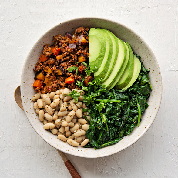 Chorizo, White Bean and Spinach Bowl